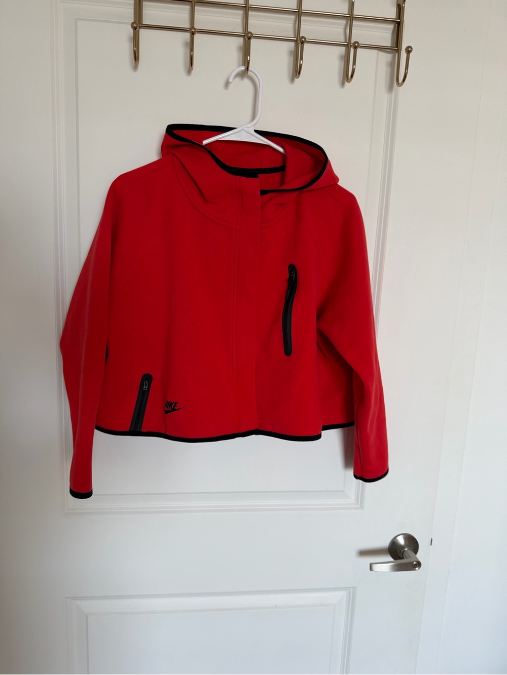 Nike NSW Tech Fleece Cape REIMAG BV3396-600 Red Black Cropped Hoodie Size S